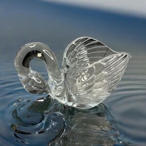 Vintage Cut Lead Crystal Clear Glass Swan Goose Duck Bowl Towel Holder Candy